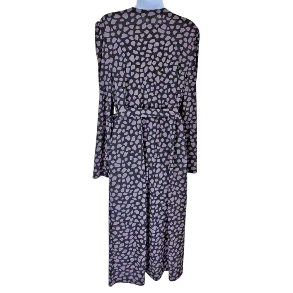 Ann Taylor Wrap Dress 14 Black/Gray Animal Print Midi Long Sleeve Stretch NWT‎